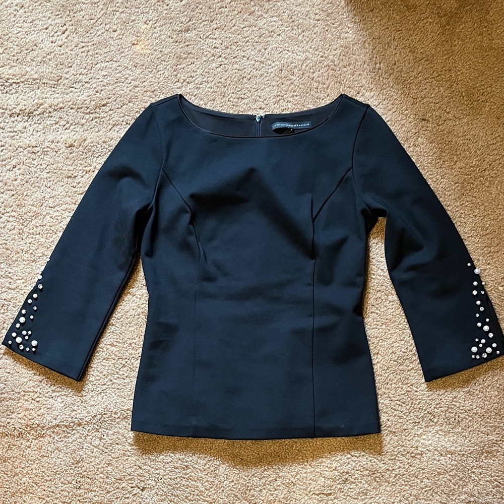 White House Black Market Black Pearl-Cuff Three-Quarter Sleeve Top